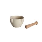Stoneware mortar and wooden pestle