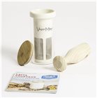 Plant milk filter with glass bowl for hand blender and wooden pestle
