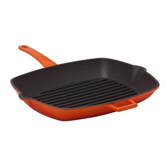 Orange cast iron grill pan 26 x 32 cm