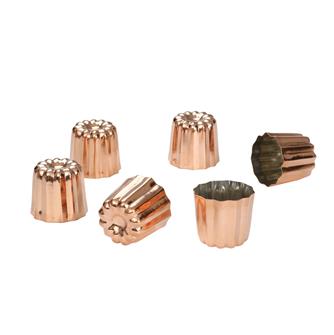 6 fluted tin-plated copper cake baking tins