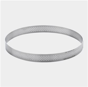 Perforated stainless steel tart circle with straight edge diameter 20 cm and height 3.5 cm
