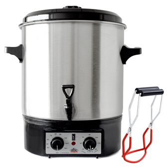 27-litre stainless steel sterilizer with ABC tap and jar gripper